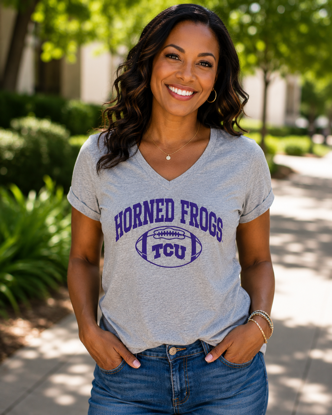 TCU Horned Frogs Women's V-Neck T-Shirt — Heather Grey
