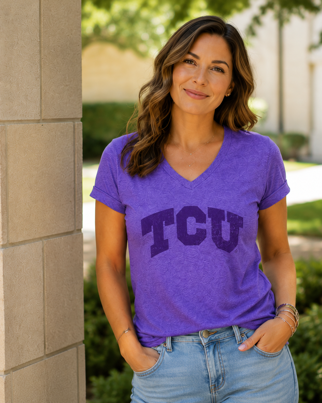 TCU Horned Frogs Women's V-Neck T-Shirt — Heather Purple
